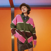 Color Combination Stripe Knit Cardigan