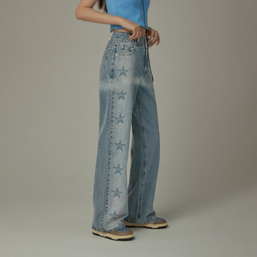 CHUU Side Logo Star Wide Denim Jeans