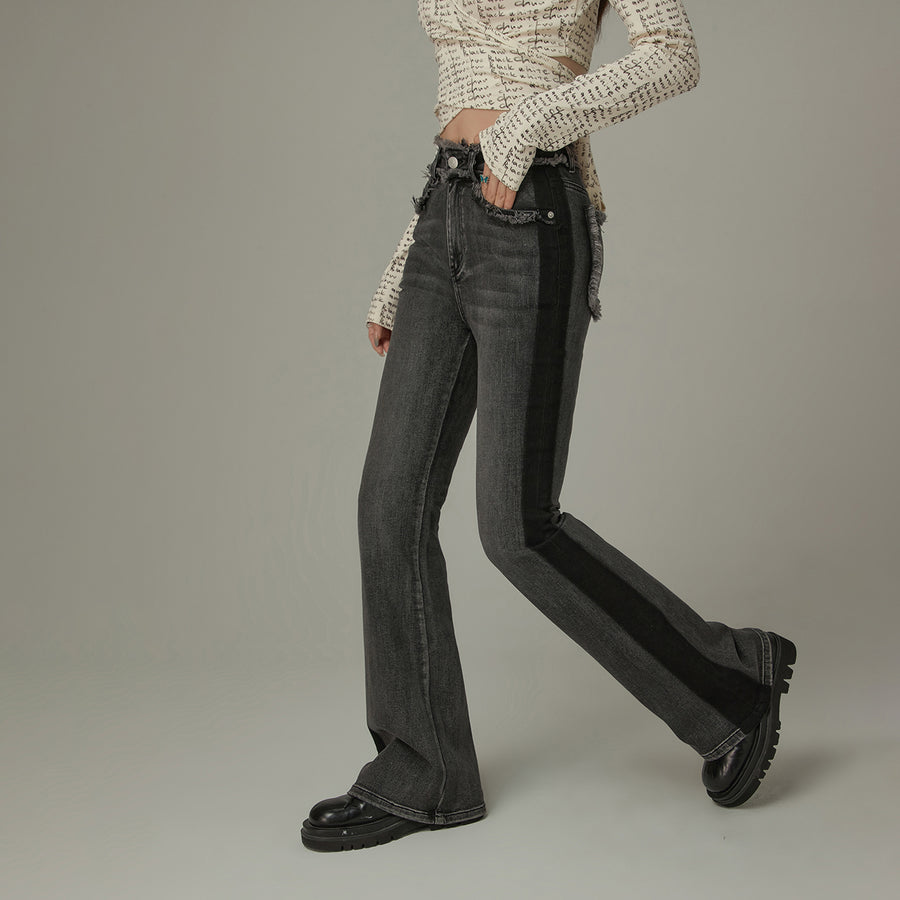 CHUU High Waist Frayed Bootcut Denim Jeans