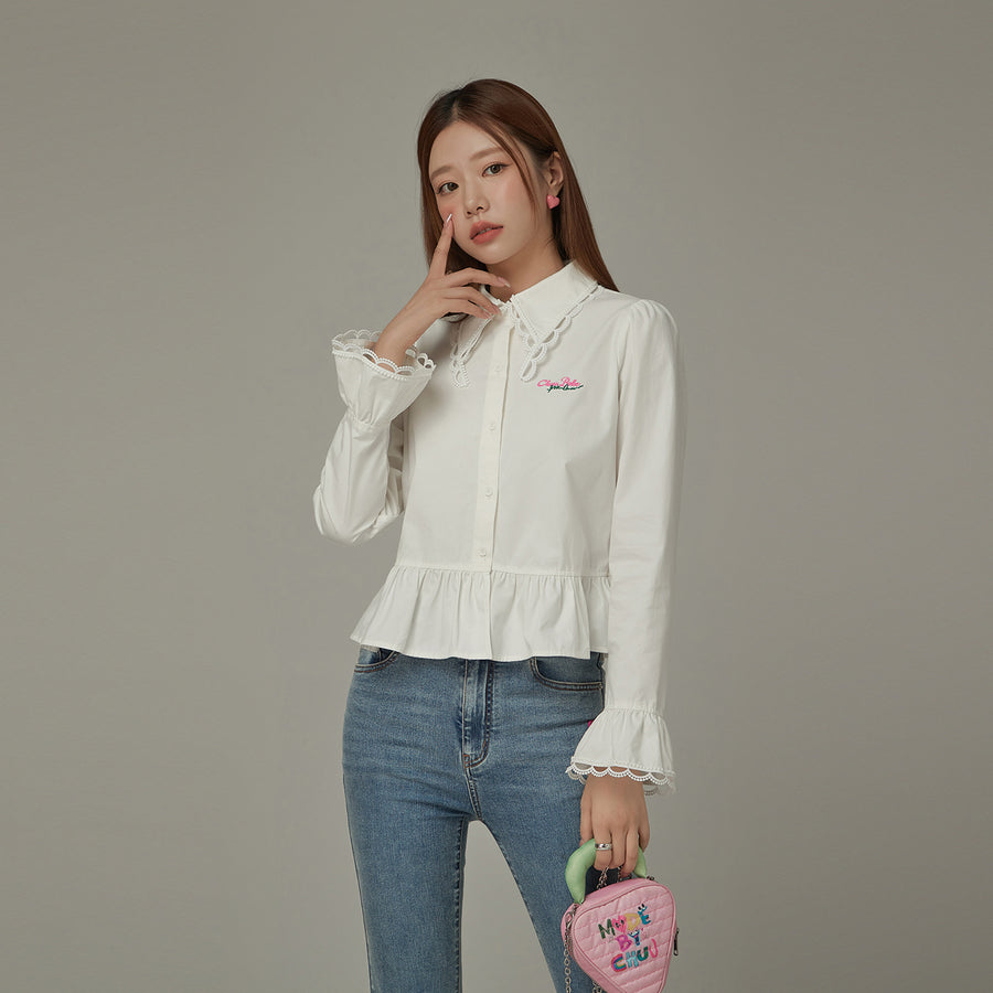 CHUU Ruffle Lace Collar Shirt