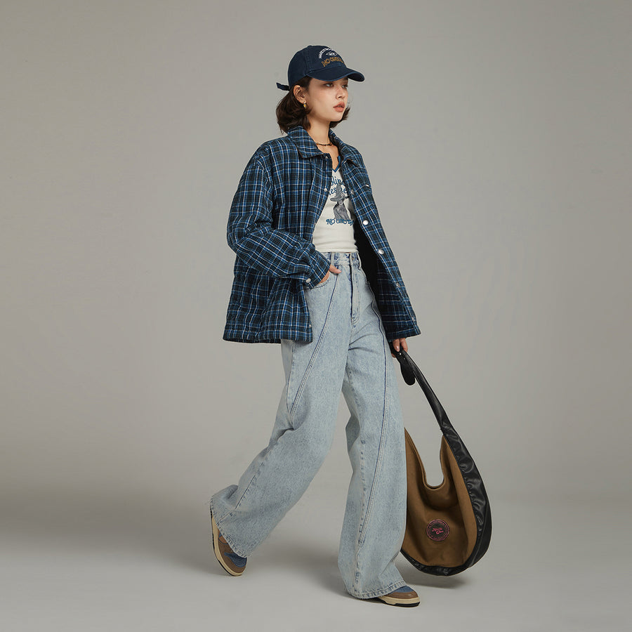 CHUU Lined Stitch Wide Denim Pants