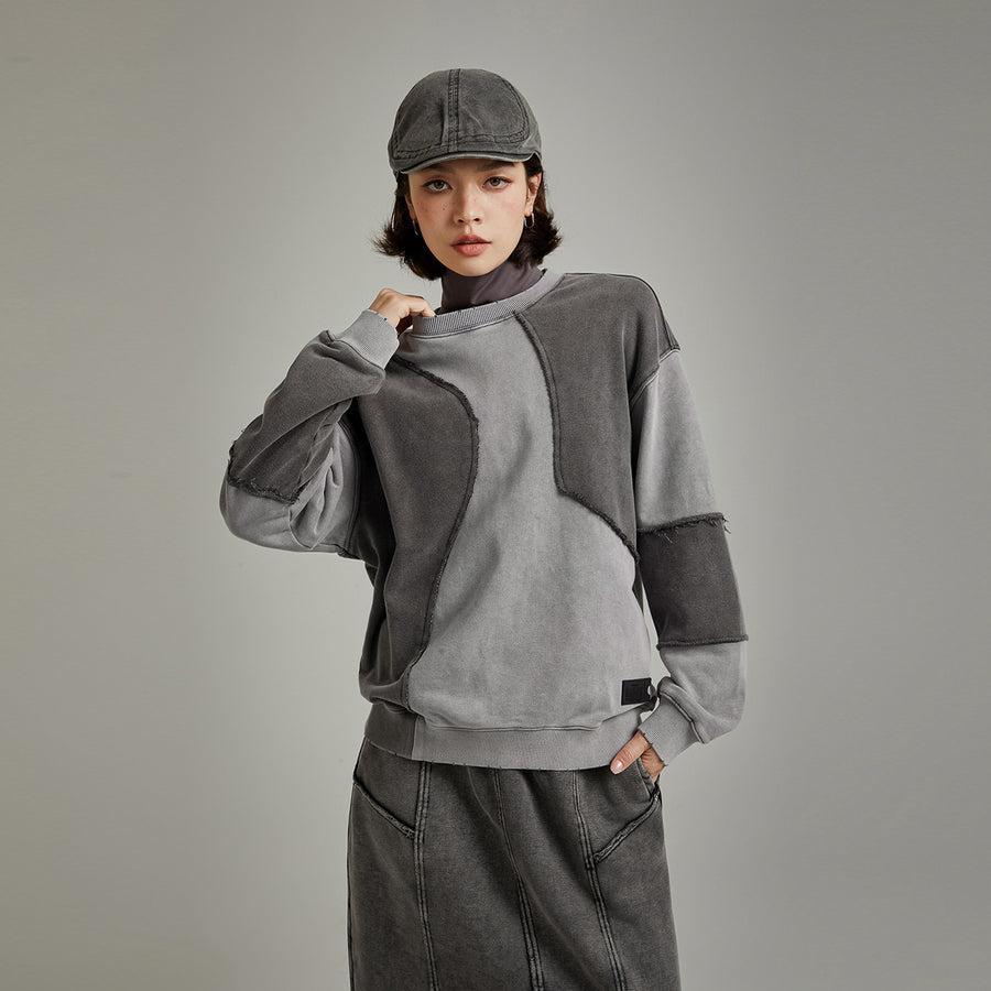 CHUU Stitched Patchwork Color Boxy Sweatshirt