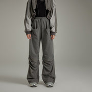 Shirring Drawstring Wide Leg Casual Pants