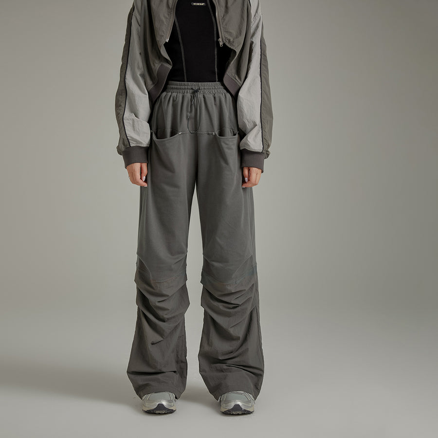 CHUU Shirring Drawstring Wide Leg Casual Pants