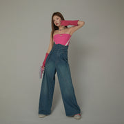 Ultra High Waist Pintuck Wide Denim Jeans