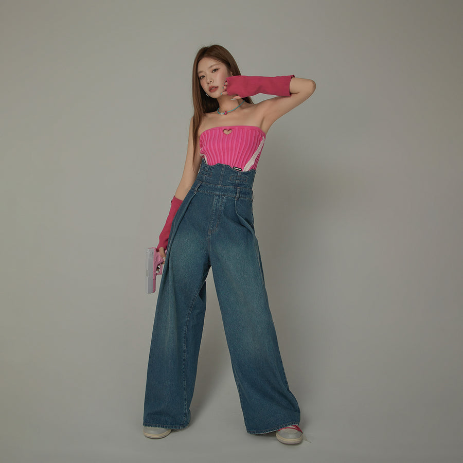 CHUU Ultra High Waist Pintuck Wide Denim Jeans