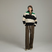 Open Collar Color Scheme Knit Sweater