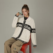 Lettering Color Block Logo Cardigan