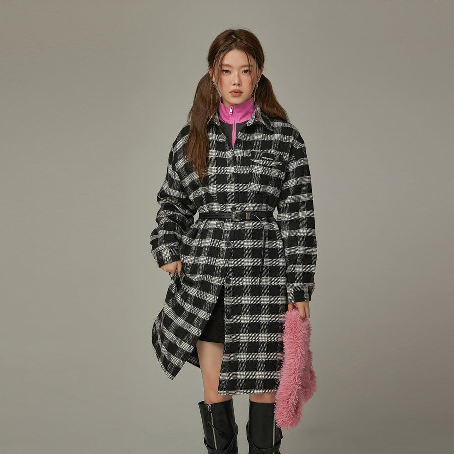 CHUU Check Long Button Coat