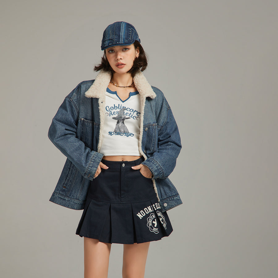 CHUU Fluffy Collar Denim Jacket