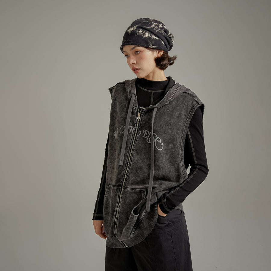 CHUU Vintage Washed Hooded Vest