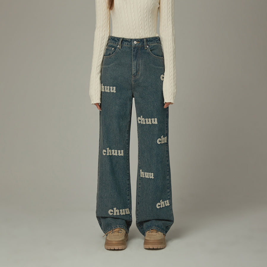 CHUU Lettering Logo Denim Jeans