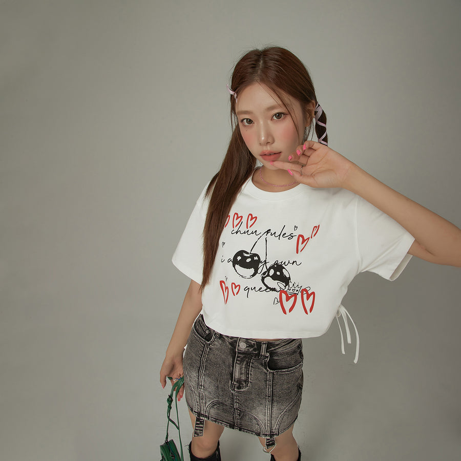 CHUU Heart Cherry Boxy Crop Loosefit T-Shirt