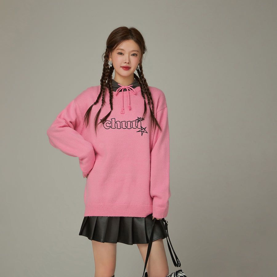 CHUU Logo Star Lettering Loose Fit Knit Sweater