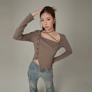 Halterneck Asymmetrical Button Top