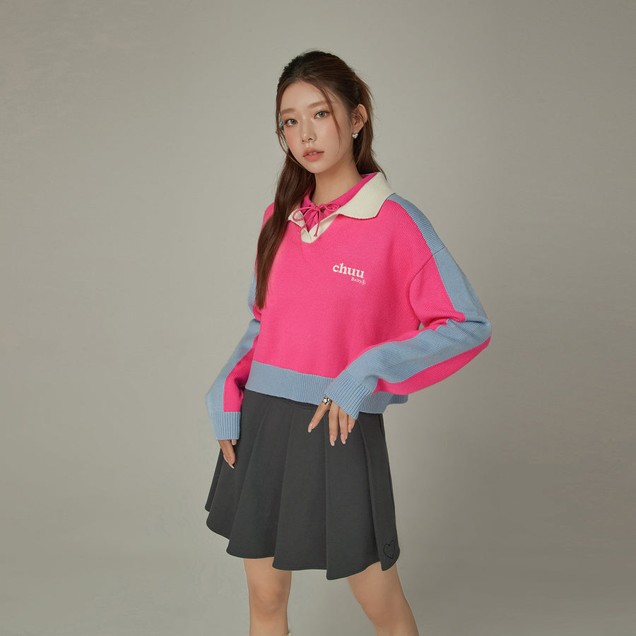 CHUU Open Collar Color Knit Sweater