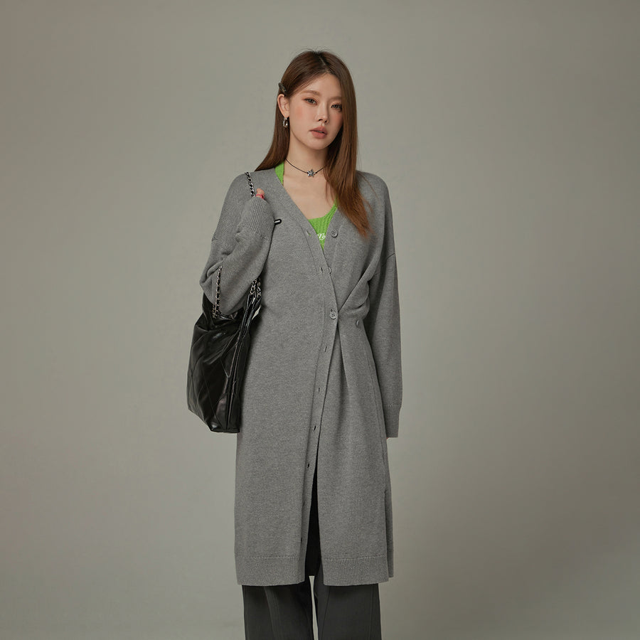 CHUU Slit Wrap Button Knit Long Cardigan