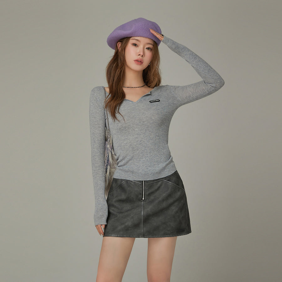 CHUU V- Neck Slit Basic Knit Top