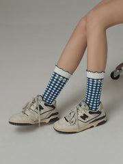 Ruffled Color Check High Socks