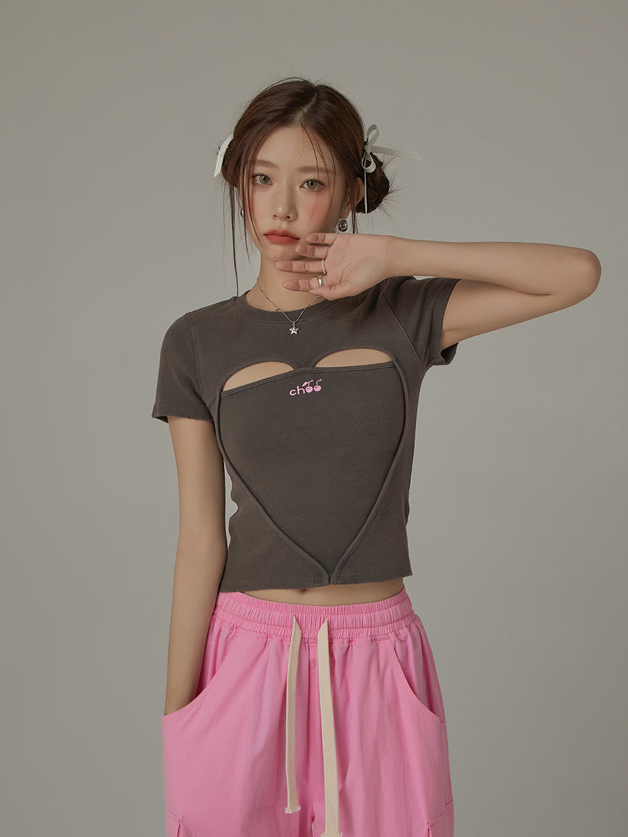 CHUU Logo Heart Cut Out Top