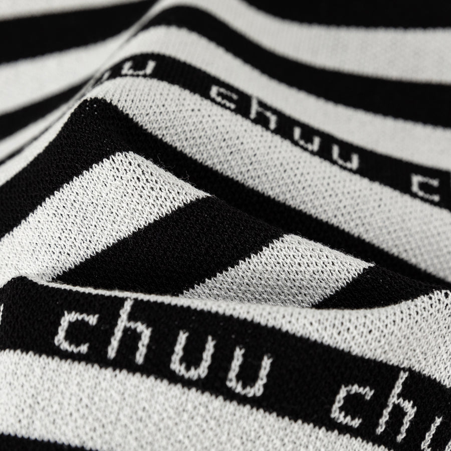 CHUU Chuu Lettering Striped Contrasting Color Knitted Sweater