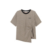 Striped Slit Shirring String T-Shirt