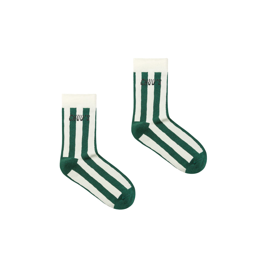 CHUU Logo Vintage Vertical Stripes High Socks