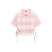 Color Stripe Color Side Drawstring Top