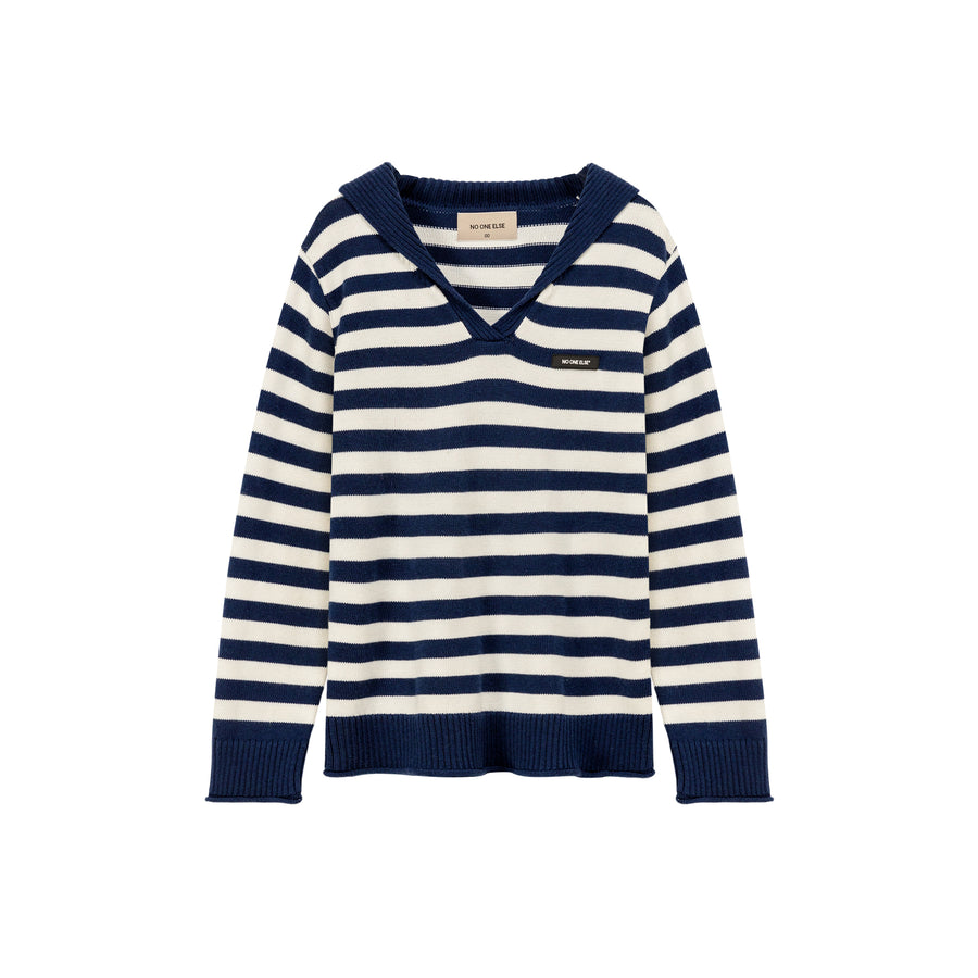 CHUU Collar Striped Knit Sweater