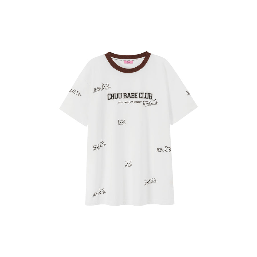 CHUU Chuu Babe Club Cat Faces Pattern Line Color Blocked T-Shirt