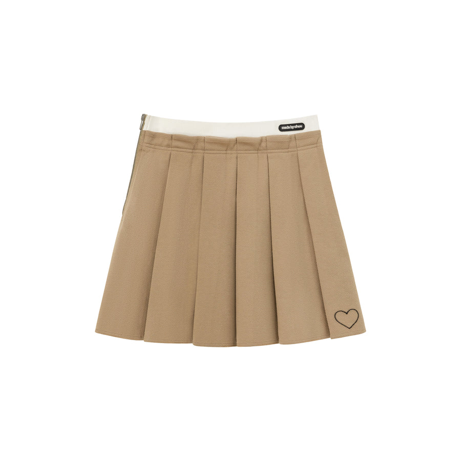 CHUU Heart Detail Pleated Mini Skirt