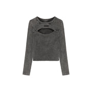 Center Cutout Long Sleeve Slim T-Shirt