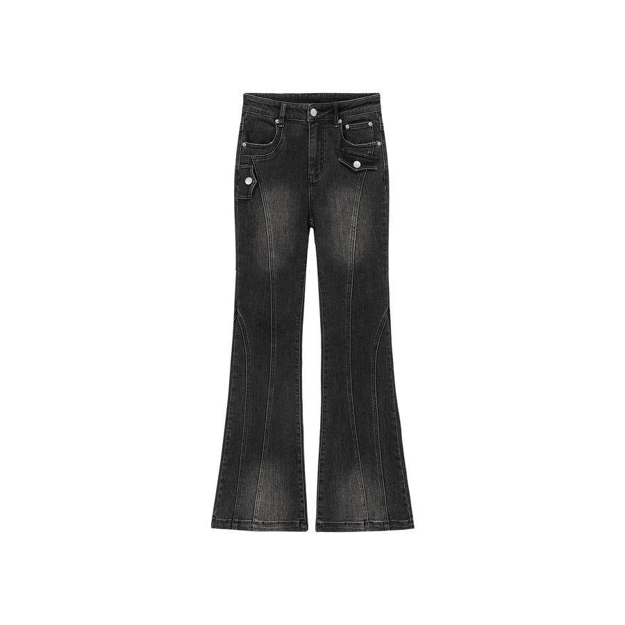 CHUU Washed Lined Stitched Semi Bootcut Denim Jeans