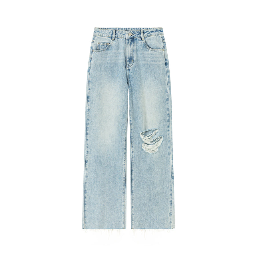 CHUU Raw Hem Ripped Loose Fit Wide Denim Jeans