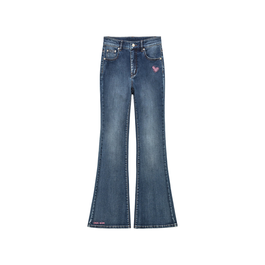 CHUU Heart Washed Bootcut Denim Jeans