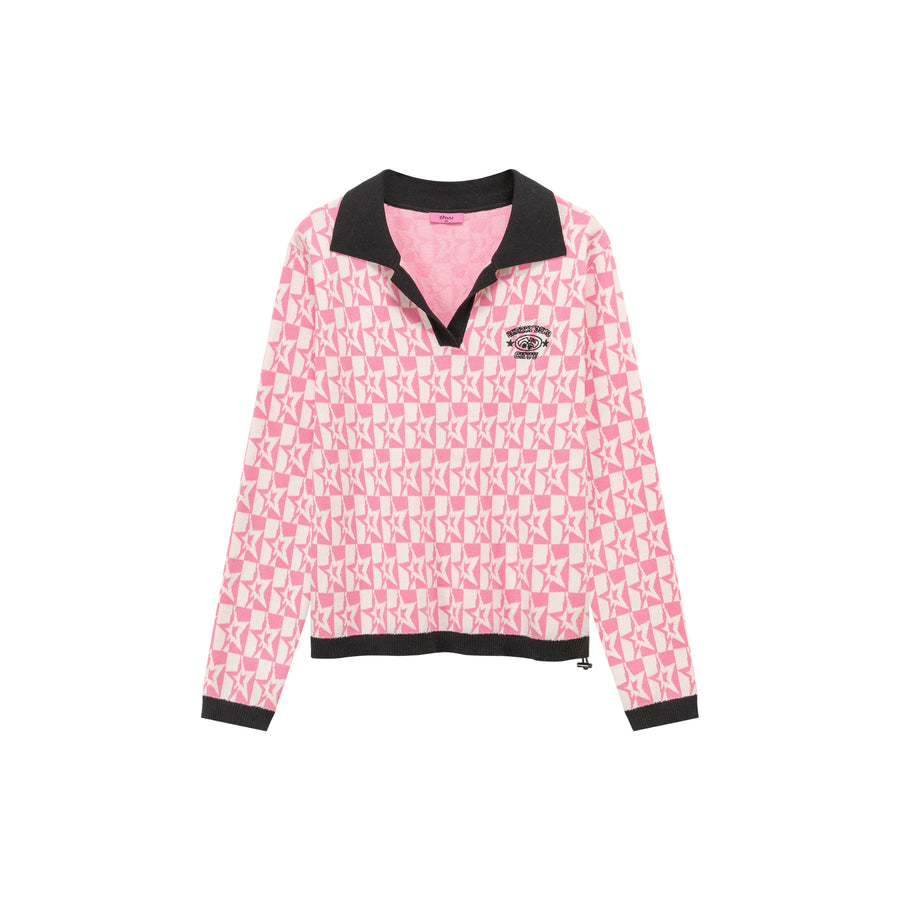 CHUU Open Collar Star Knit Sweater