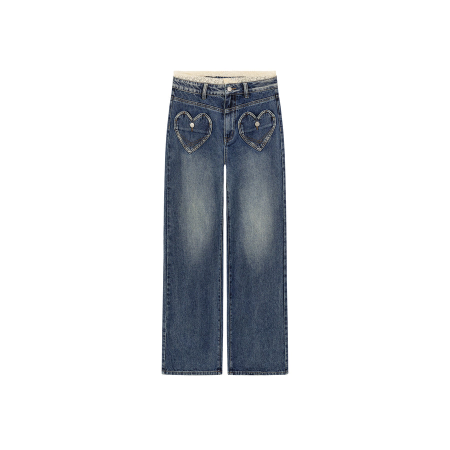 CHUU Heart Pocket Lace Denim Jeans