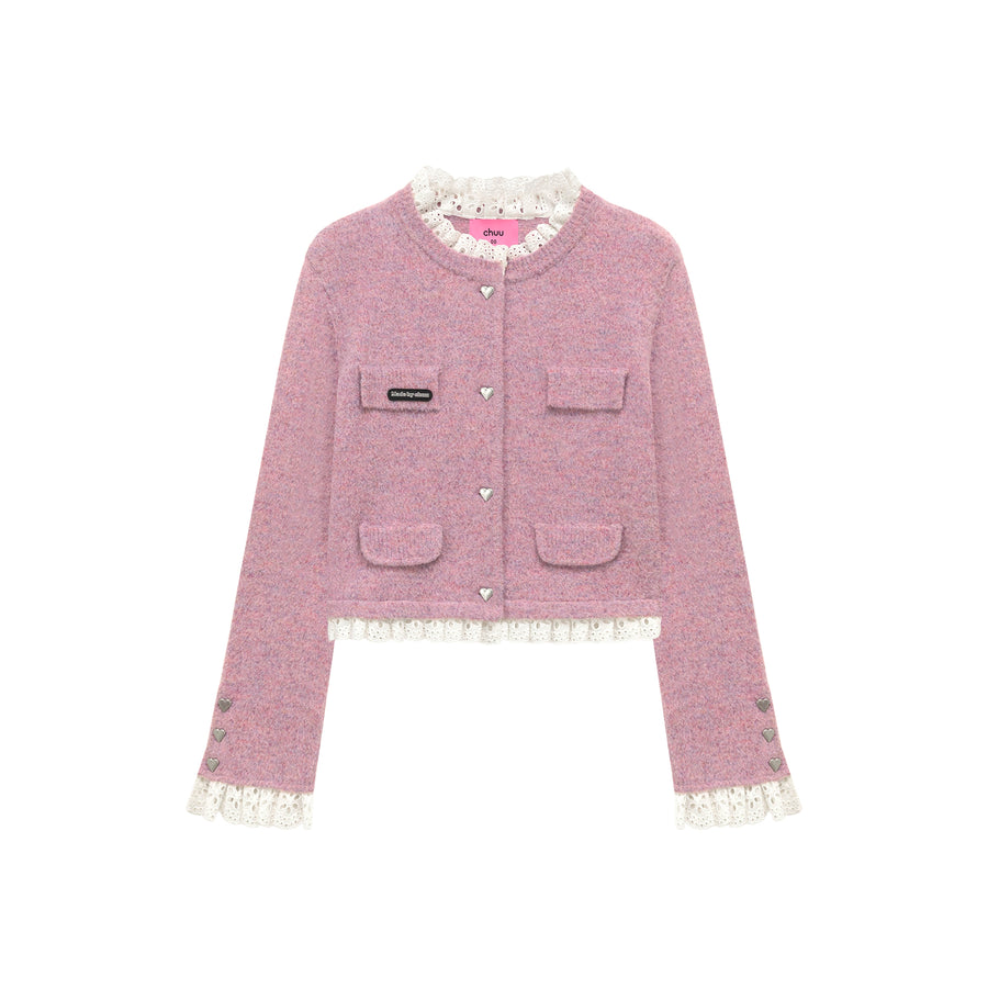 CHUU Lace Heart Button Cardigan