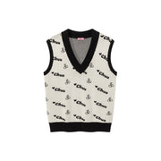 Cherry Lettering Sleeveless Knit Sweater Vest