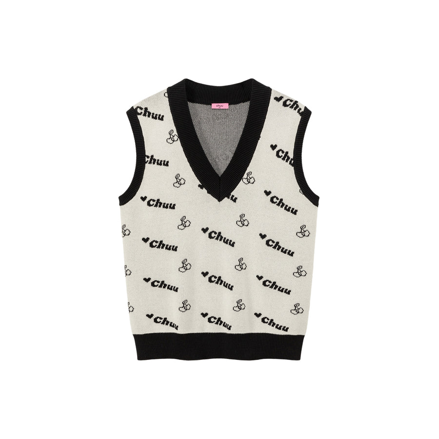 CHUU Cherry Lettering Sleeveless Knit Sweater Vest