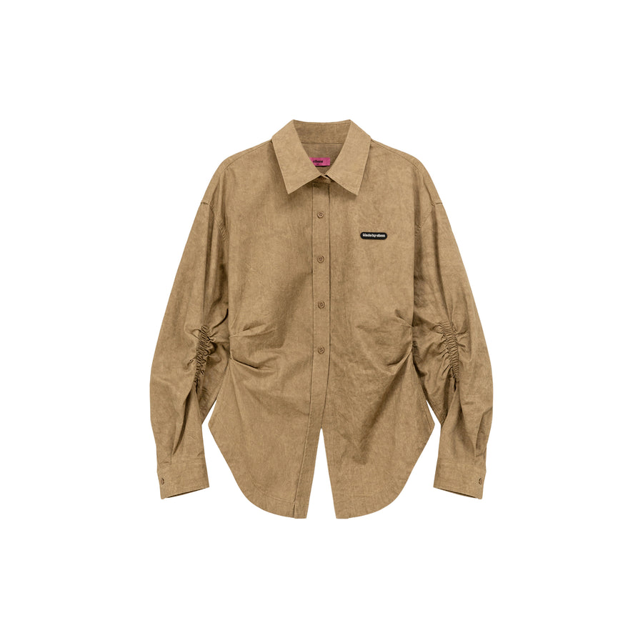 CHUU Shirring Unbalanced Button Shirt