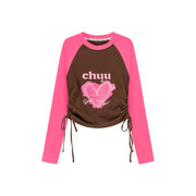 Heart Color Contrast Shirring T-Shirt