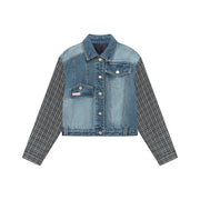 Tweed Sleeves Pocket Denim Jacket