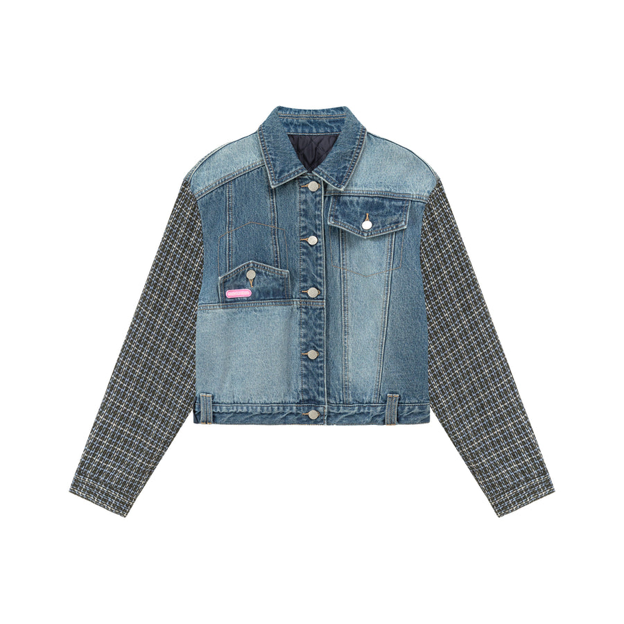 CHUU Tweed Sleeves Pocket Denim Jacket