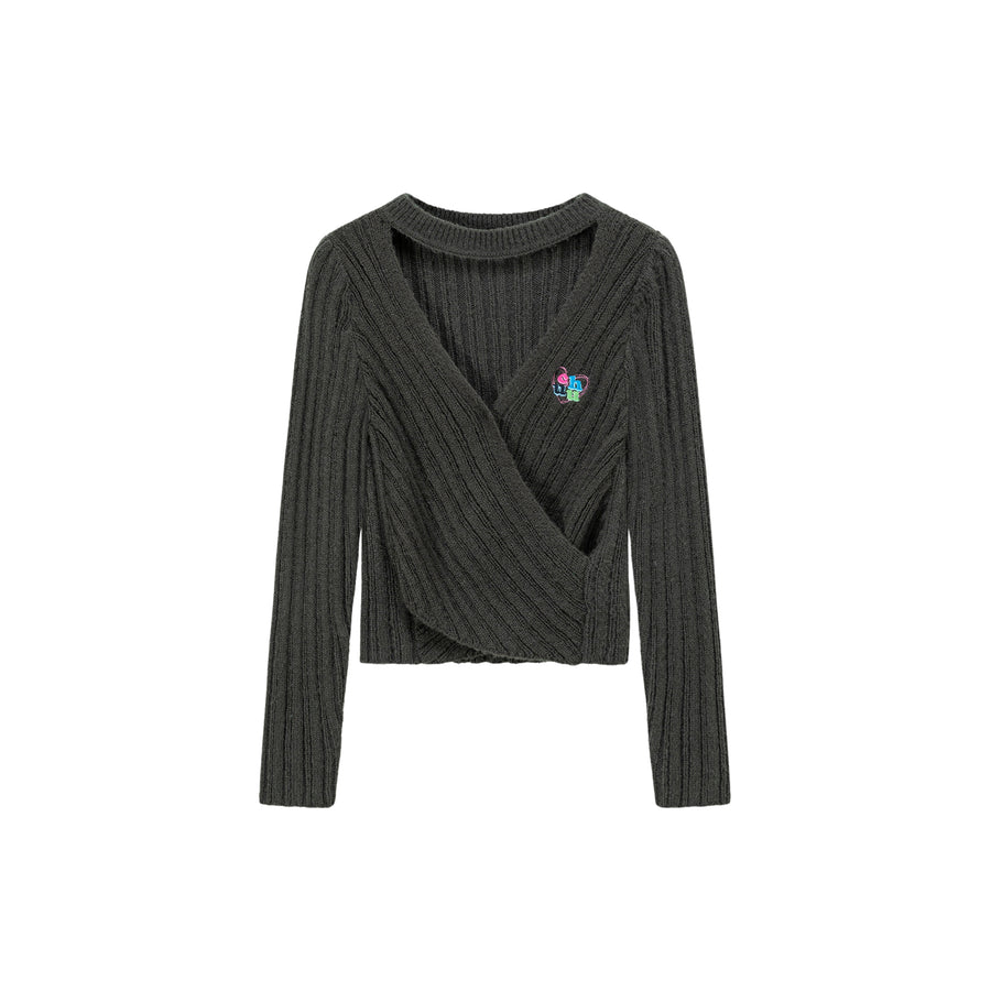 CHUU Rainbow Logo Twist Ribbed Knit Sweater