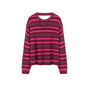 Back Slit Striped Knit Sweater