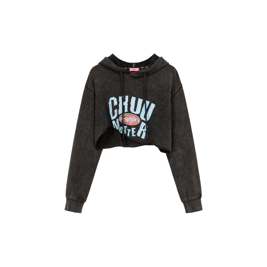 CHUU Size Doesnt Matter Vintage Crop Hoodie