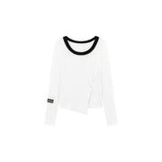 Slit Long Sleeve Simple T-Shirt