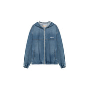 Embroidered Letter Denim Hooded Jacket