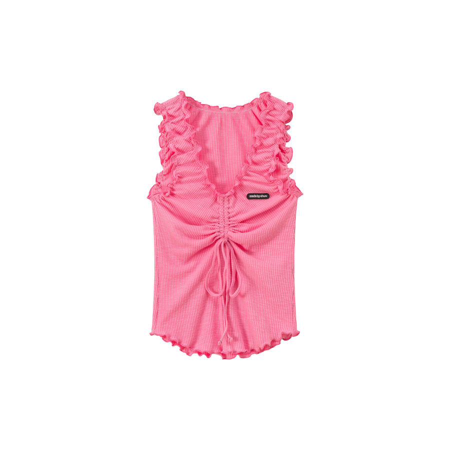 CHUU Ruffle Shirring Sleeveless Top